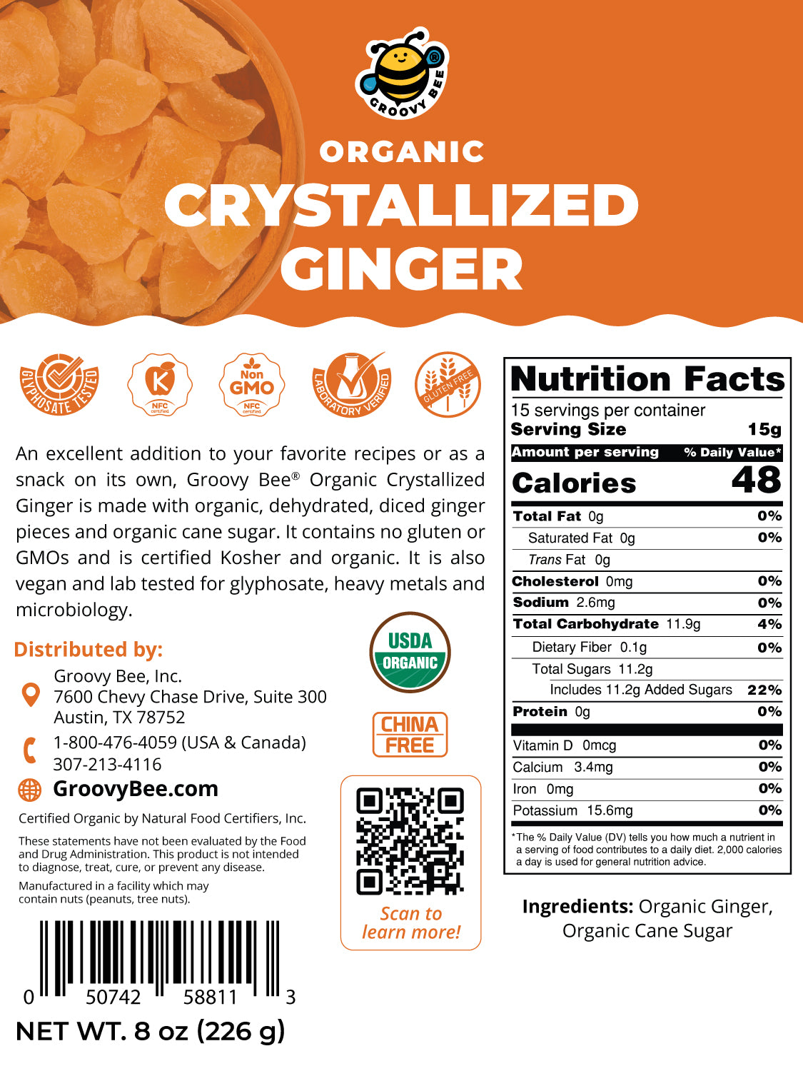 Organic Crystallized Ginger 8 oz (226 g) | The Plant Attraction