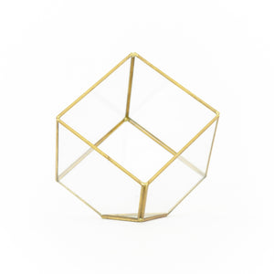 Heptahedron Geometric Glass Terrarium - Gold Metallic Finish - Trendy Holder For Tillandsia Air Plants