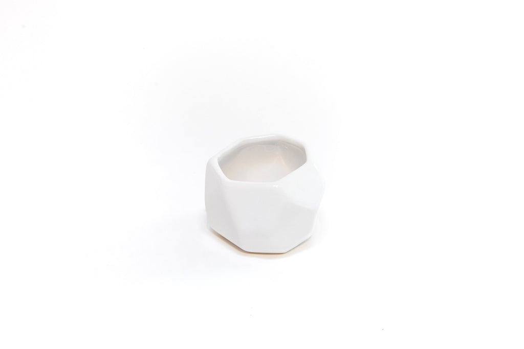 White Geometric Ceramic Container